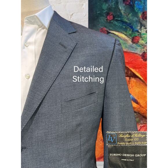 Custom Italian Designer Mens Suit 46L 36x30 Gray Wool Super 100s Luxury - Picture 4 of 16